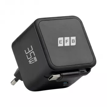 EFB Elektronik G352CE chargeur mural USB-C GaN 35W avec câble rétractable 0,7 m, PD3.0 & QC3.0, noir