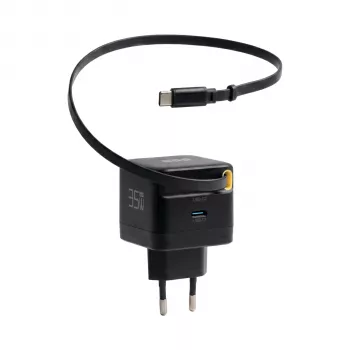 EFB Elektronik G352CE chargeur mural USB-C GaN 35W avec câble rétractable 0,7 m, PD3.0 & QC3.0, noir