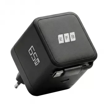 Chargeur mural EFB Elektronik G652CE 65W GaN USB-C PD 3.0 avec câble rétractable, noir