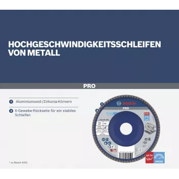 Disque à lamelles Bosch X571 Best for Metal, 125 mm, P80, corindon zirconium, 2608607338