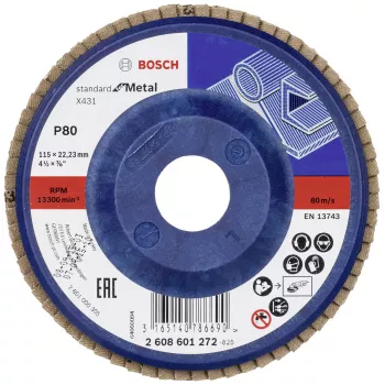 Disque à lamelles Bosch X431 Standard pour métal, 115 mm, corindon zirconium, grain P60, alésage 22,23 mm 2608601272