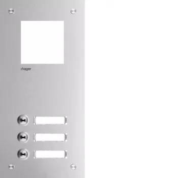 Plaque frontale Hager RTQ103X pour interphone Mono, 3 boutons d'appel, aluminium argent anodisé