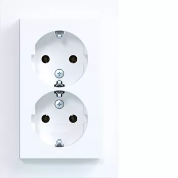 Prise double HAGER WAS2175WM avec couvercle rabattable, Berker A.1, blanc polaire