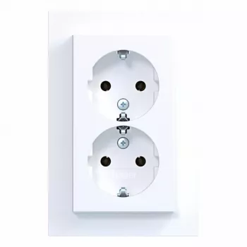 Prise double HAGER WAS2175WM avec couvercle rabattable, Berker A.1, blanc polaire