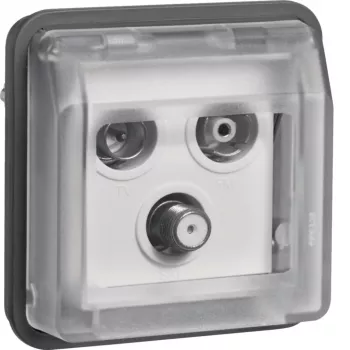 Prise SAT simple HAGER WNA257 avec 3 sorties (TV, radio, SAT), encastrée