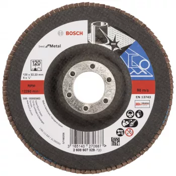 Disque à lamelles BOSCH X-LOCK 125 mm P120 corindon zirconium conique pour métal 2608607329