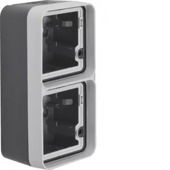 Boîtier de base vertical 2 postes en saillie Hager WNA676 avec cadre et entrée de câble, blanc polaire