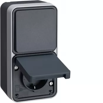 Combinaison interrupteur va-et-vient et prise SCHUKO en saillie Hager WNC082, grise