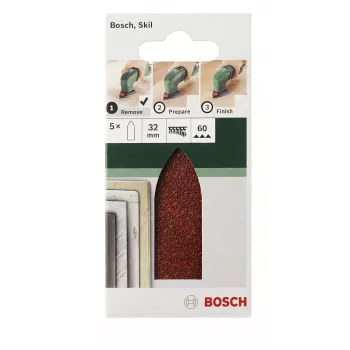 Feuille abrasive delta Bosch grain 240, fixation auto-agrippante, coin 32 mm, lot de 5 2609256A40