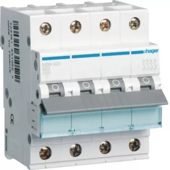 Disjoncteur miniature 4 pôles Hager MBN420 courbe B 20A 6kA