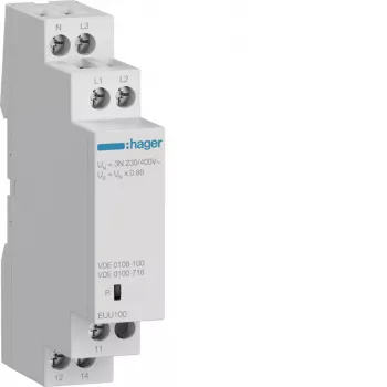 Relais de surveillance de phase Hager EUU100, triphasé, 1 contact inverseur, 3x230/400V AC