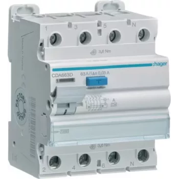 Interrupteur différentiel HAGER CDA663D 4P 63A 30mA type A 10kA