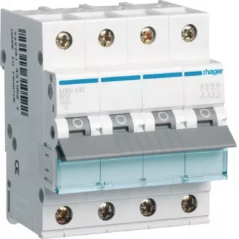 Disjoncteur miniature 4 pôles 32A courbe B 6kA Hager MBN432