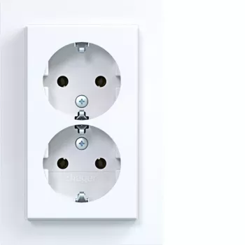 Prise double HAGER WAS2175WG avec plaque de recouvrement, Schuko, encastrée, blanc polaire