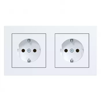 HAGER WAS2123WM Prise double SCHUKO avec cadre A.1, blanc polaire