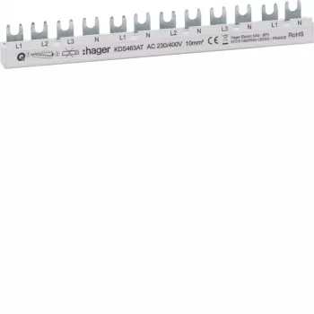 HAGER KDS463AT barre de distribution à broches 4 pôles 12 modules, 63 A, 230/400 V AC