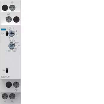Hager EZD100 relais temporisé multifonction 24-240V AC/DC, 10 fonctions, 1 contact CO, rail DIN