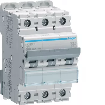 Disjoncteur divisionnaire HAGER NCN325 3 pôles courbe C 25 A, 10 kA, 3 modules