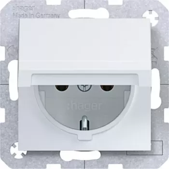 Prise SCHUKO Hager WAS1110WM avec couvercle rabattable à fermeture automatique, IP44, blanc polaire