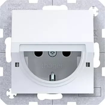 Prise SCHUKO HAGER WAS1212WG Witty avec couvercle rabattable, encastrée, blanc polaire