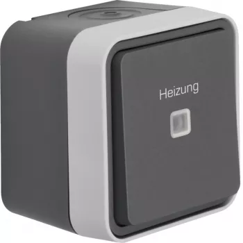 Interrupteur de chauffage en saillie Hager WNC016 avec repérage chauffage, IP55, gris