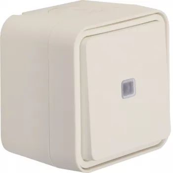 Bouton-poussoir Hager WNC021B, en saillie, lumineux, 1 NO, IP55, blanc polaire