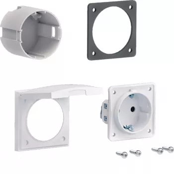Kit de montage de prise Schuko HAGER ZY02SD pour montage sur bride, 1 poste, 250 V, 16 A, blanc