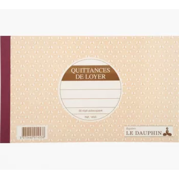 Bloc de quittances de loyer Le Dauphin, 125 x 210 mm, 2 volets, autocopiant, 50 jeux, blanc (1453D)