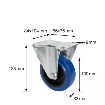 Roue fixe Wagner design yourself RO 8700, 75 mm, bande de roulement bleu/gris, charge 50 kg, montage sur platine 4870001