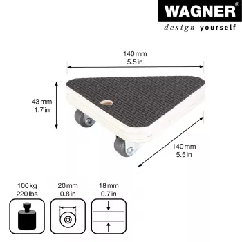 Rouleau de transport Wagner design yourself MM 1314 marron 140 x 140 x 43 mm jusqu'à 100 kg (20131401)