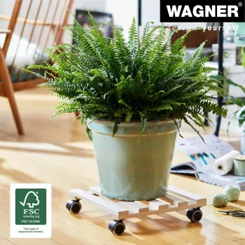 Rouleau à plantes GH 0438 Wagner design yourself, carré, bois de hêtre massif, 34 x 34 x 8 cm, 4 roulettes pivotantes, charge 100 kg, naturel, personnalisable 20043801