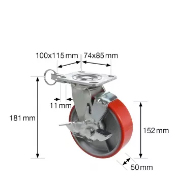 Roulette pivotante renforcée RO 0115 Wagner design yourself rouge 100 mm 150 kg 4011501