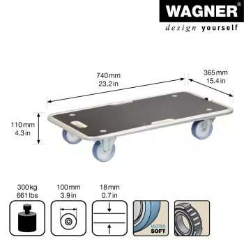 Wagner design yourself rouleau de transport MM 1345 marron 36,5 x 74,0 x 14,5 cm jusqu'à 300 kg (20134501)