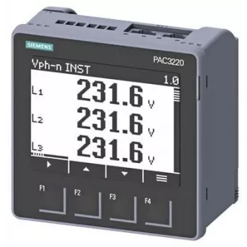 Siemens SENTRON PAC3220 Appareil de mesure de puissance, Modbus TCP, LCD, montage encastré 96x96 mm, 690/400 V AC, alimentation auxiliaire 24-60 V DC, bornes à vis 7KM32201BA011EA0