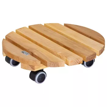 Chariot à plantes WAGNER Multiroller ERLE soft rond Ø34 cm, bois d'aulne massif, 100 kg, 3 roulettes pivotantes, protège-sol 20026201