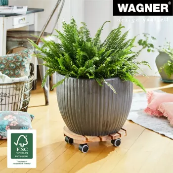 Chariot à plantes WAGNER Multiroller ERLE soft rond Ø34 cm, bois d'aulne massif, 100 kg, 3 roulettes pivotantes, protège-sol 20026201