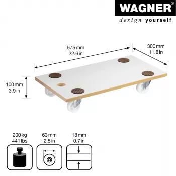 Wagner MM 1319 20131901 Rouleau de transport, jusqu'à 200 kg, blanc