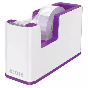 LEITZ WOW Duo Colour Distributeur de ruban adhésif, violet/blanc, base lestée, lame métallique, ruban inclus 5364-10-62