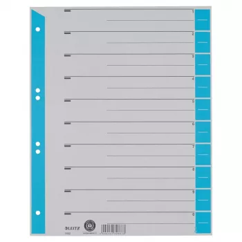 LEITZ Intercalaires en carton A4 bleu clair, lot de 25, perforation universelle 16523030