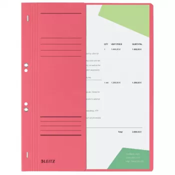 Chemise à œillets LEITZ DIN A4 carton manille rouge 250 g/m² classement officiel 90 mm couverture avant lot de 50 (3741-00-25)