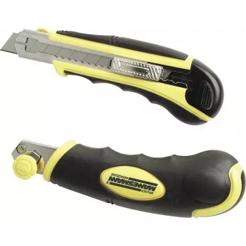 Brüder Mannesmann cutter universel avec Softgrip, réglage automatique de la lame, lame sécable 18 mm, 60100