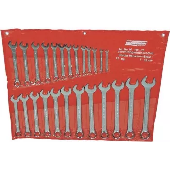 Jeu de clés mixtes BRÜDER MANNESMANN M130-25, 25 pièces, métrique 6-32 mm, acier chrome-vanadium, DIN 3113, dans une trousse en textile enroulable