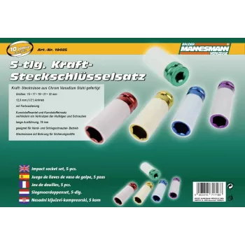 Jeu de douilles à chocs Brüder Mannesmann, entraînement 1/2 inch, 5 pièces, CrMo, 17-22 mm, avec barre d'extension M19485