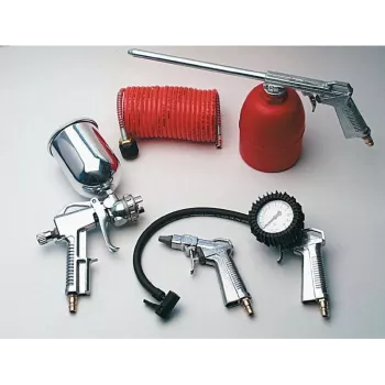 Ensemble d'accessoires pour air comprimé Brüder Mannesmann 5 pièces 1527 | Gonfleur de pneus, pistolet soufflant, pistolet à peinture, pistolet à huile, tuyau spiralé 4 m