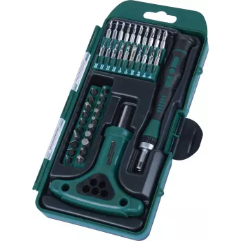 Coffret d'embouts de précision BRÜDER MANNESMANN 42 pièces avec tournevis à cliquet, embouts en acier S2, changement rapide magnétique, cassette de rangement 29895