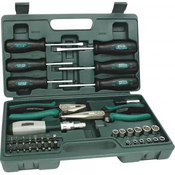 Ensemble d'outils combinés BRÜDER MANNESMANN 45 pièces avec outils en acier chrome-vanadium dans coffret en plastique 29110