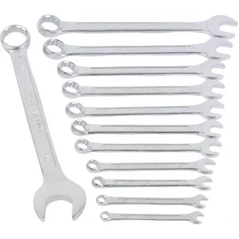 Jeu de clés mixtes BRÜDER MANNESMANN 12 pièces, acier chrome-vanadium, DIN 3113, 6-22 mm, chromé (130-12 DIN)