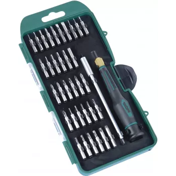 Ensemble d'embouts de précision BRÜDER MANNESMANN, 36 pièces, entraînement hexagonal 4 mm, fente, Phillips, Torx, hexagonale, Pentalobe, Tri-Wing, Spanner, carré, Pozidriv, avec manche bi-matière 29890