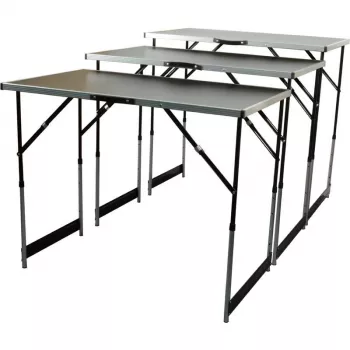 Ensemble de 3 tables pliantes multifonctions BRÜDER MANNESMANN M70113, plateau MDF E1 2,7 mm, cadre en aluminium, argent/gris