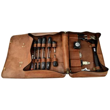 Ensemble de 24 outils à main BRÜDER MANNESMANN M29048 dans une sacoche en cuir véritable